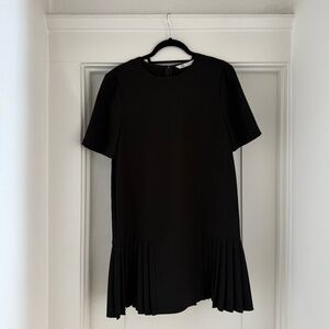 Zara Black Short-Sleeve Pleated-Hem Mini Dress